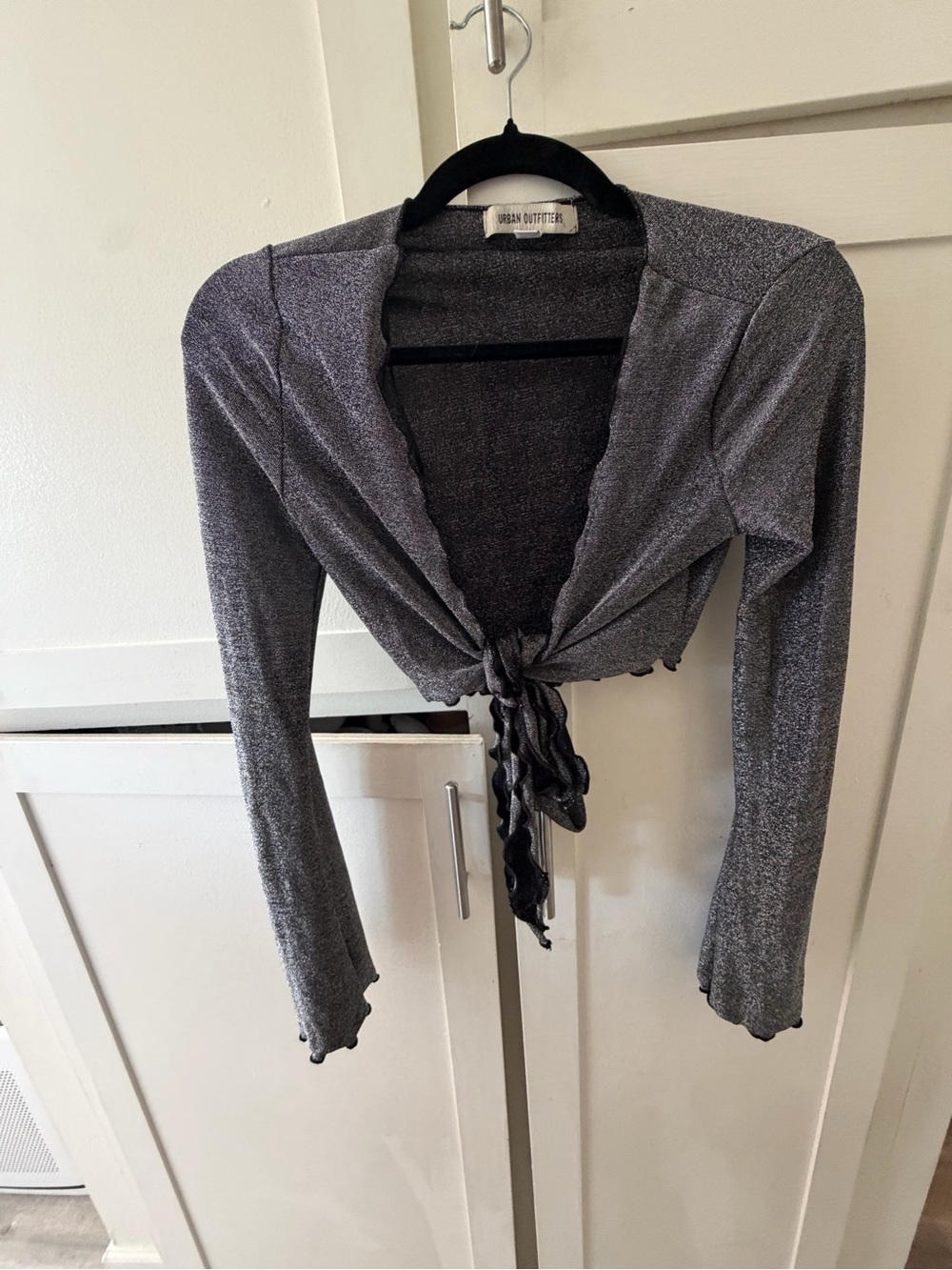 Urban Outfitters Silver Metallic Tie Front Top Y2K Size Small